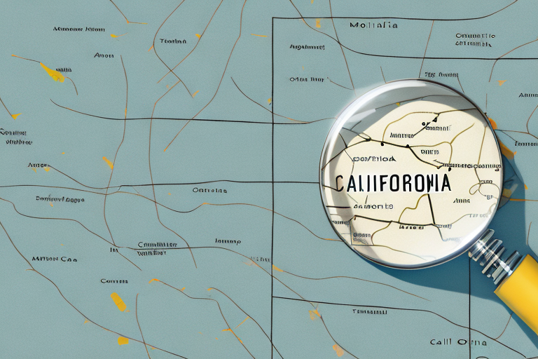 A map of california with a magnifying glass hovering over it